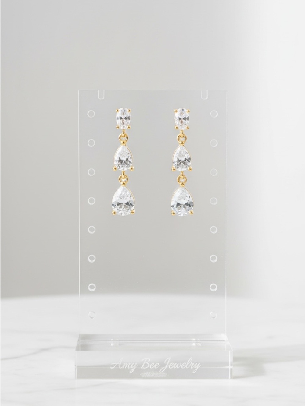 18k Gold Plated Multi-Shape Drop CZ Earrings. New.